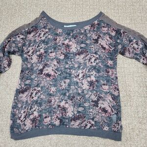 Maurices Gray Floral Sheer Top Womens Size Small Long Sleeve